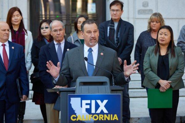 State Sen. Brian Dahle speaks at the California Senate Republican Caucus's "Fix California" press conference in Sacramento, Calif., on March 3, 2023. (Courtesy of Sen. Brian Dahle's Office)