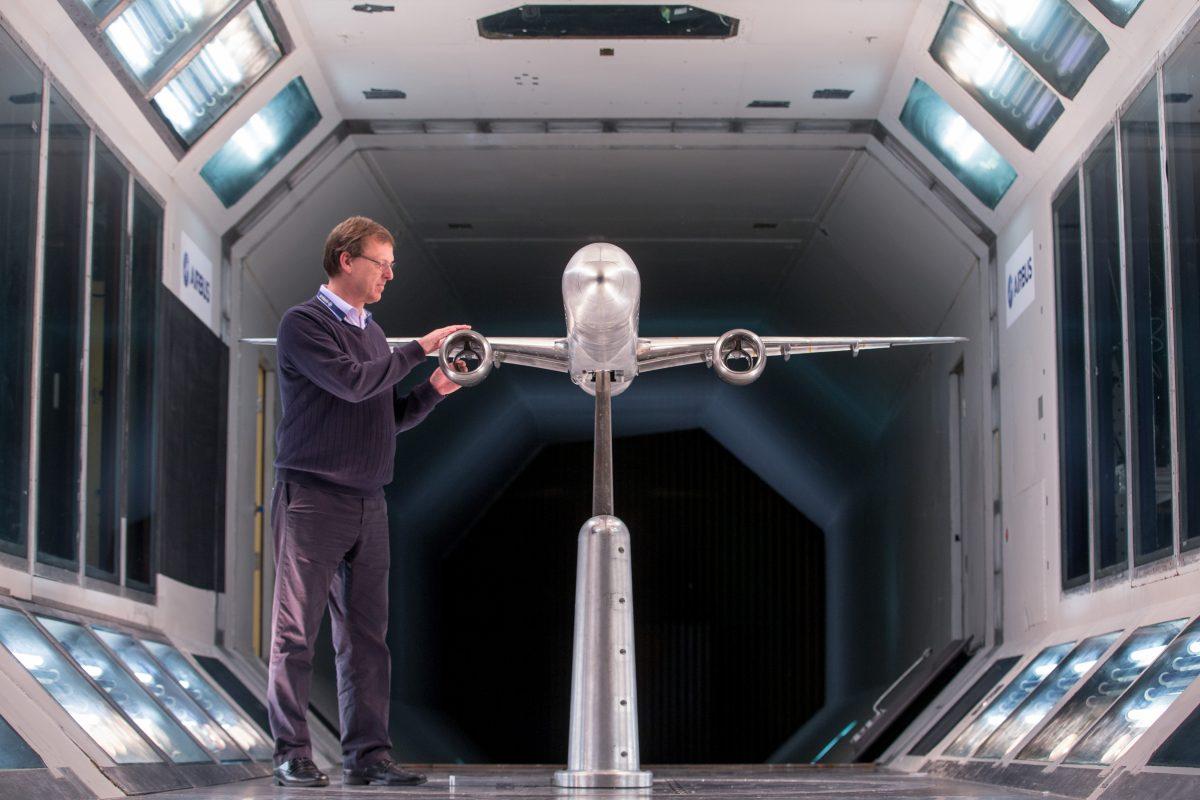 A scale model of a plane is prepared for testing in the Airbus Filton's low-speed wind tunnel facility at the Airbus aircraft manufacturer's Filton site in Bristol, England, on Nov. 19, 2015. (Matt Cardy/Getty Images)