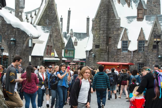 Fans discover Hogsmeade at the Grand Opening to the public of the 'Wizarding World of Harry Potter' at Universal Studios Hollywood in Universal City, Calif., on April 7, 2016. (Valerie Macon/AFP/Getty Images)