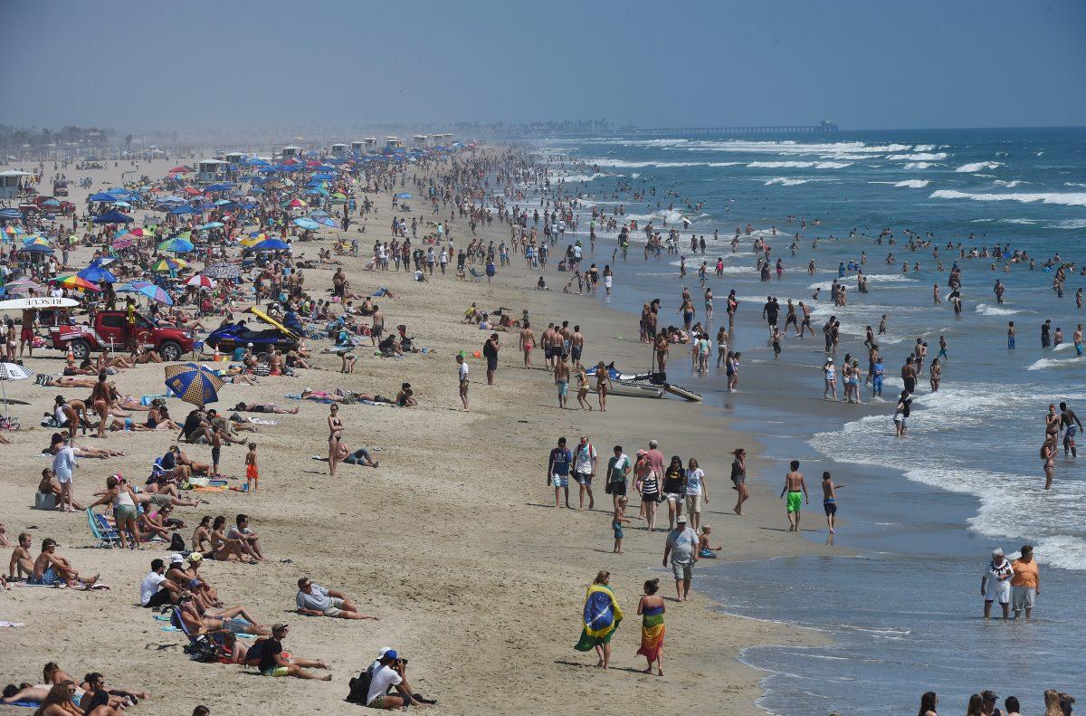 View of the beach at the US Open of Surfing in Huntington Beach, Calif., on July 29, 2015. (Mark Ralston/AFP/Getty Images)