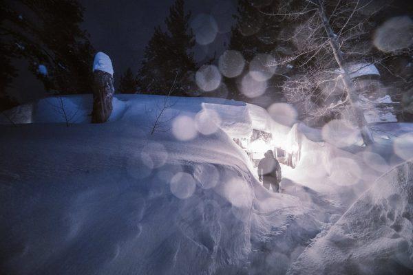 A winter storm sweeping in Mammoth Mountain, Calif., early on Feb. 3, 2019. (Peter Morning/Mammoth Mountain via AP)