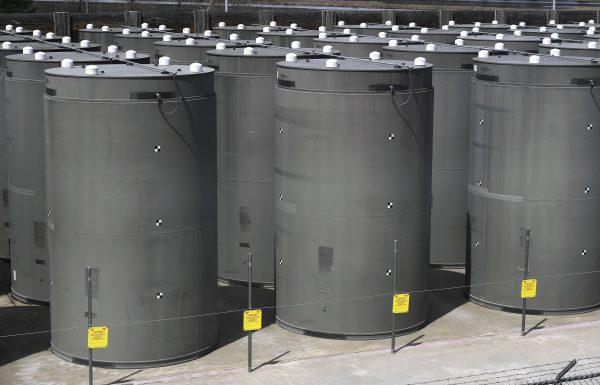 The Independent Spent Fuel Storage Installation area at Vermont Yankee Nuclear Power Station in Vernon, Vt., on April 29, 2019. (AP Photo/Jessica Hill)