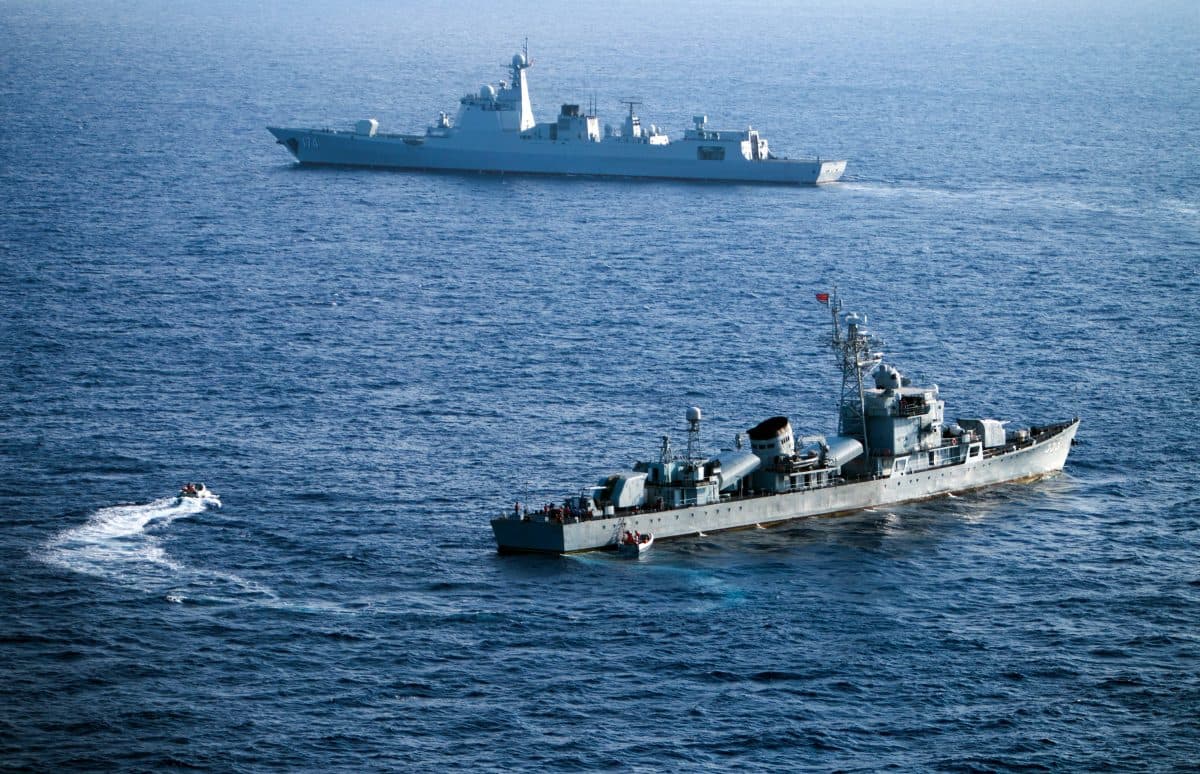 Crew members of China's South Sea Fleet take part in a drill in the Paracel Islands in the South China Sea on May 5, 2016. (STR/AFP/Getty Images)