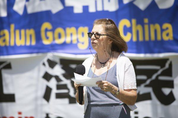 Ginny Hatfield, vice-president of membership of the United Nations Association (UNA) Southern California Branch, in Santa Monica, Calif., on July 21, 2019. (Yuan Ji/The Epoch Times)