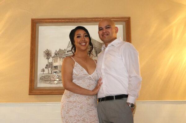 Alyssa and Jon Aguilar at the clerk-recorder in Laguna Hills, Calif. on Feb. 14, 2020. (Jamie Joseph/The Epoch Times)