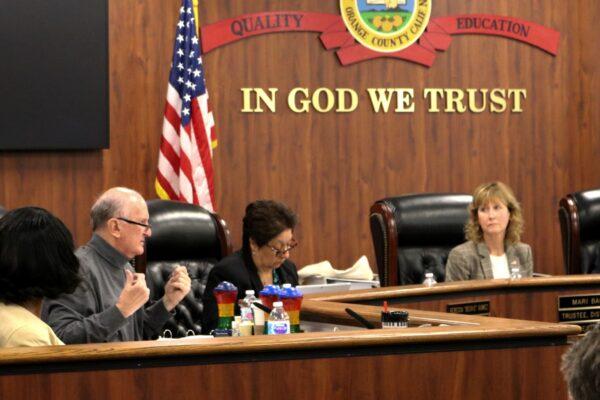 Orange County Board of Education member John W. Bedell speaks at board meeting on March 4, 2020. (Jamie Joseph/The Epoch Times)