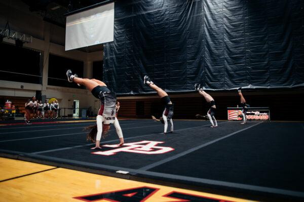 Cheyenne Eskridge, No. 8, is a senior acrobatics and tumbling athlete at Azusa Pacific University in Azusa, Calif. (Ryan Walvoord)