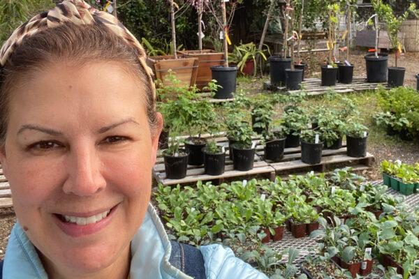 Joy coach Maryl Petreccia stands in front her garden in Encinitas, Calif., on March 23, 2020. (Courtesy of Maryl Petreccia)