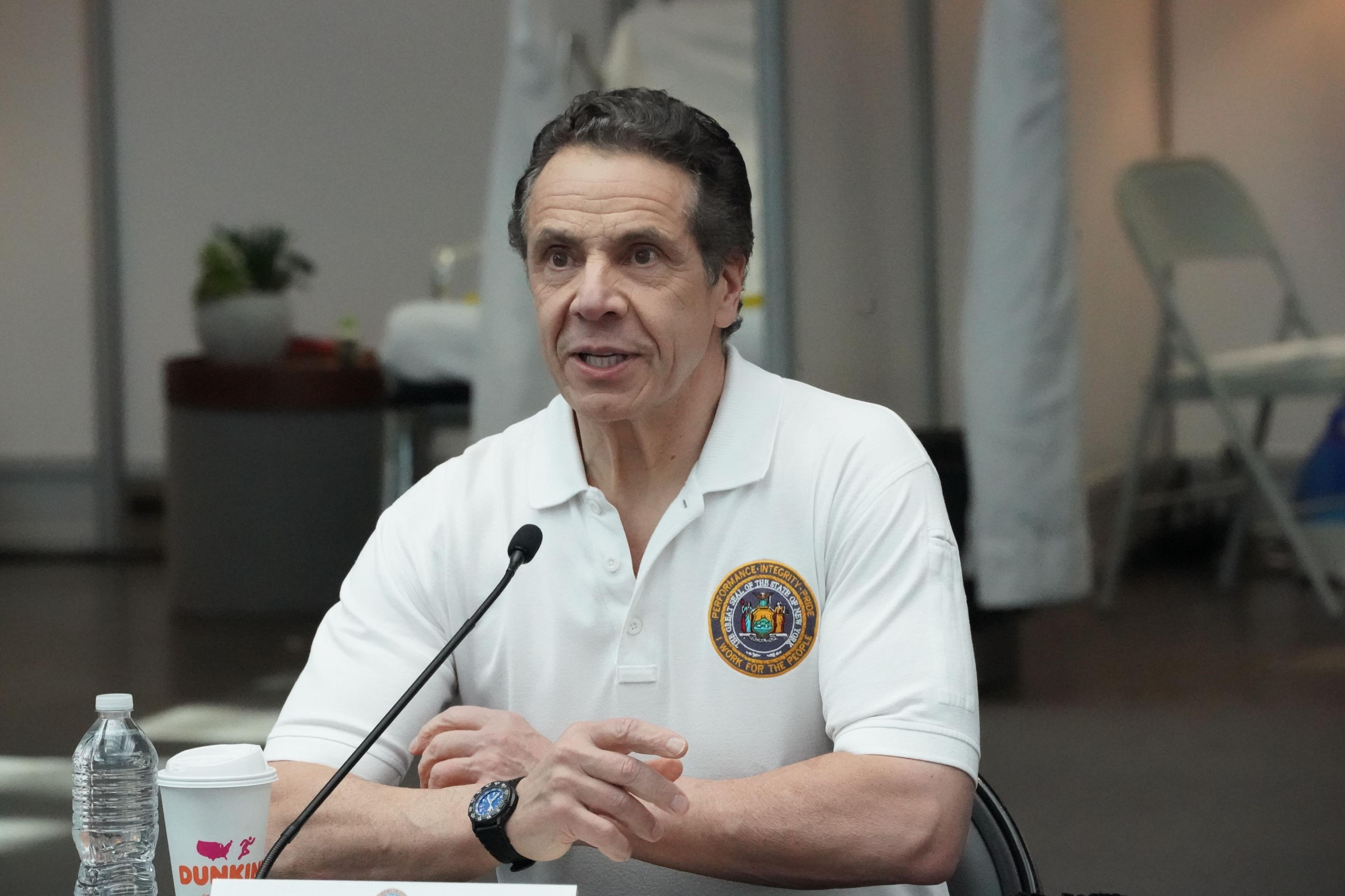 New York Gov. Andrew Cuomo speaks to the press at the Jacob K. Javits Convention Center in New York City, on March 27, 2020. (Bryan R. Smith/AFP via Getty Images)
