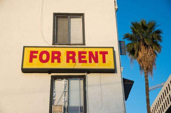 A "For Rent" sign is seen on a building Hollywood, Calif., on May 11, 2016. (Robyn Beck/AFP/Getty Images)