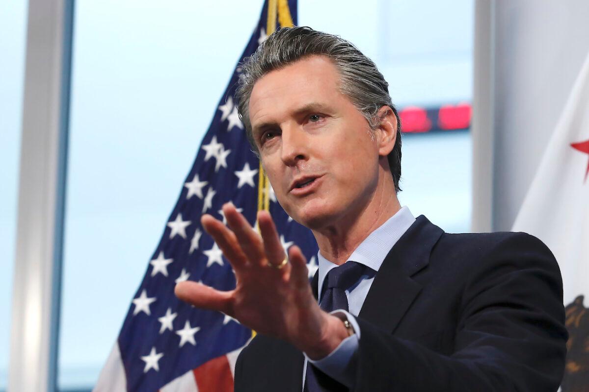 California Gov. Gavin Newsom speaks at a news briefing in Rancho Cordova, Calif., on April 9, 2020. (Rich Pedroncelli/AP Photo/Pool)