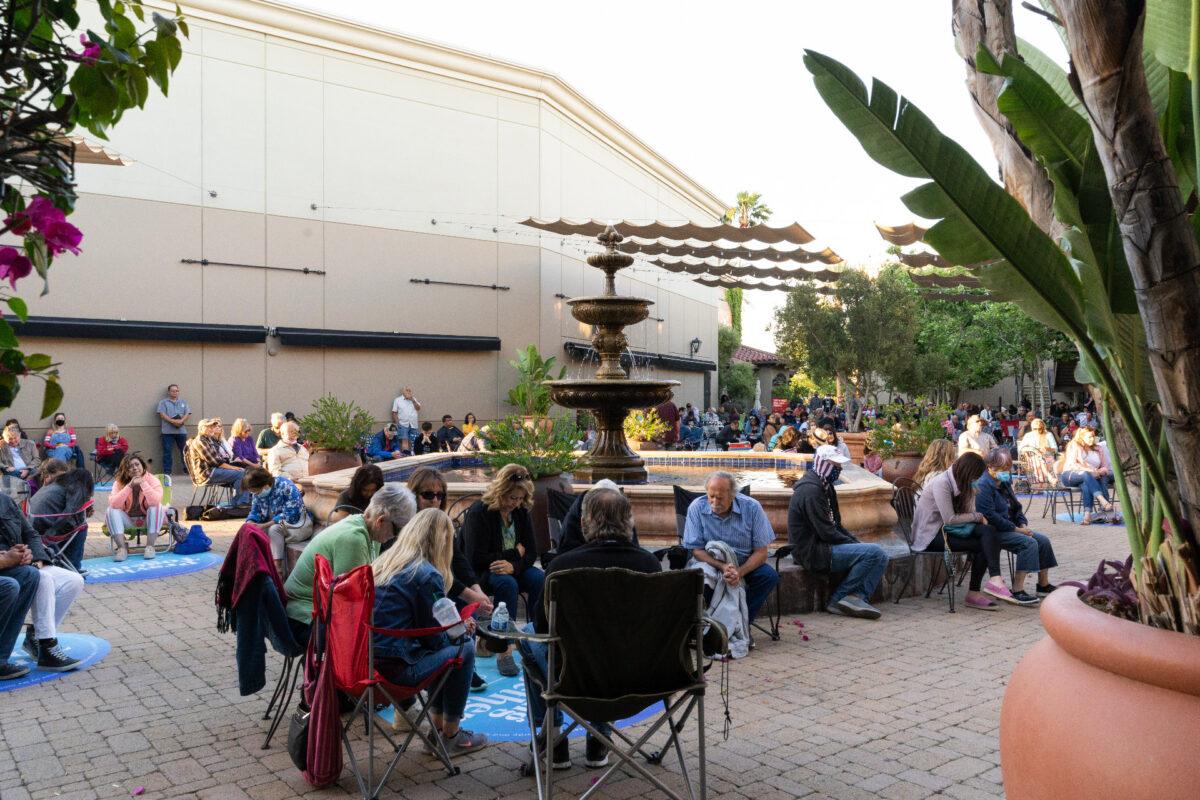 Worshippers gather for service during the COVID-19 pandemic in the courtyard of Calvary Chapel Chino Hills in Chino Hills, Calif. (Courtesy of Calvary Chapel Chino Hills)