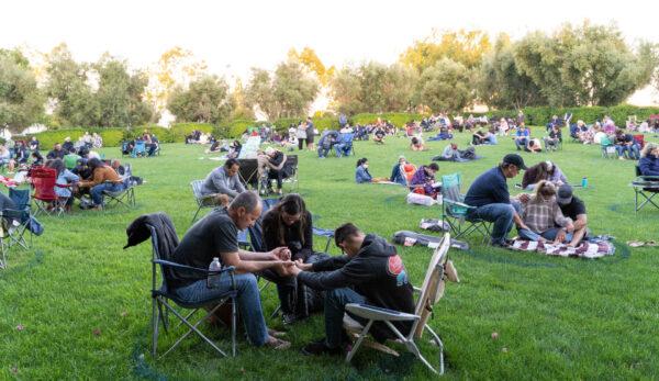 Worshippers gather on the lawn to pray during the COVID-19 pandemic at the Calvary Chapel Chino Hills in Chino Hills, Calif. (Courtesy of Calvary Chapel Chino Hills)