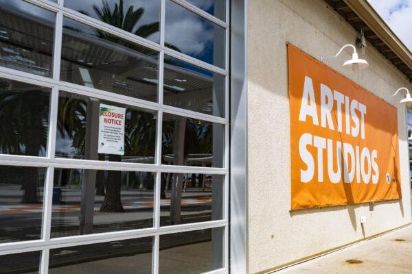A City of Irvine sign communicates the closure of art galleries and museums in Orange County Great Park in Irvine, Calif., on July 2, 2020. (John Fredricks/The Epoch Times)