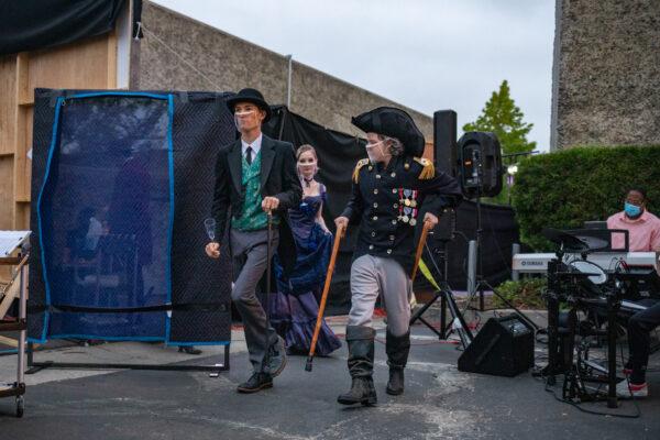 Cast members enter the stage during a performance of the Braver Players' "Jekyll & Hyde" in Costa Mesa, Calif., on Aug. 5, 2020. (John Fredricks/The Epoch Times)