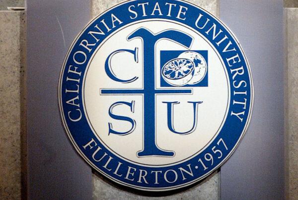 A California State Fullerton symbol is pictured in Anaheim, Calif., on Feb. 2, 2002. (Frederick M. Brown/Getty Images)