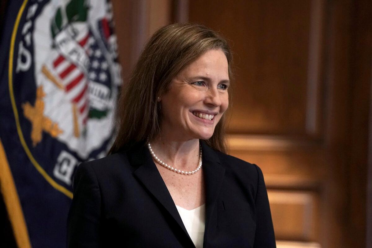 Then Supreme Court nominee Amy Coney Barrett on Capitol Hill in Washington, Oct. 21, 2020. (Greg Nash/Pool via AP)