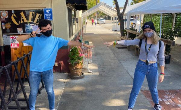 Emmanuel Barragan (L) and Karla Delapena in Orange, Calif., on Nov. 4, 2020. (Jack Bradley/The Epoch Times)