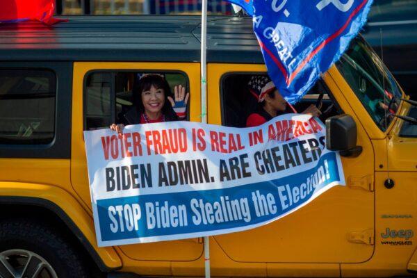 Supporters of President Donald Trump rally after Democratic candidate Joe Biden said he won the 2020 presidential election, in Beverly Hills, Calif., on Nov. 7, 2020. (David McNew/AFP via Getty Images)