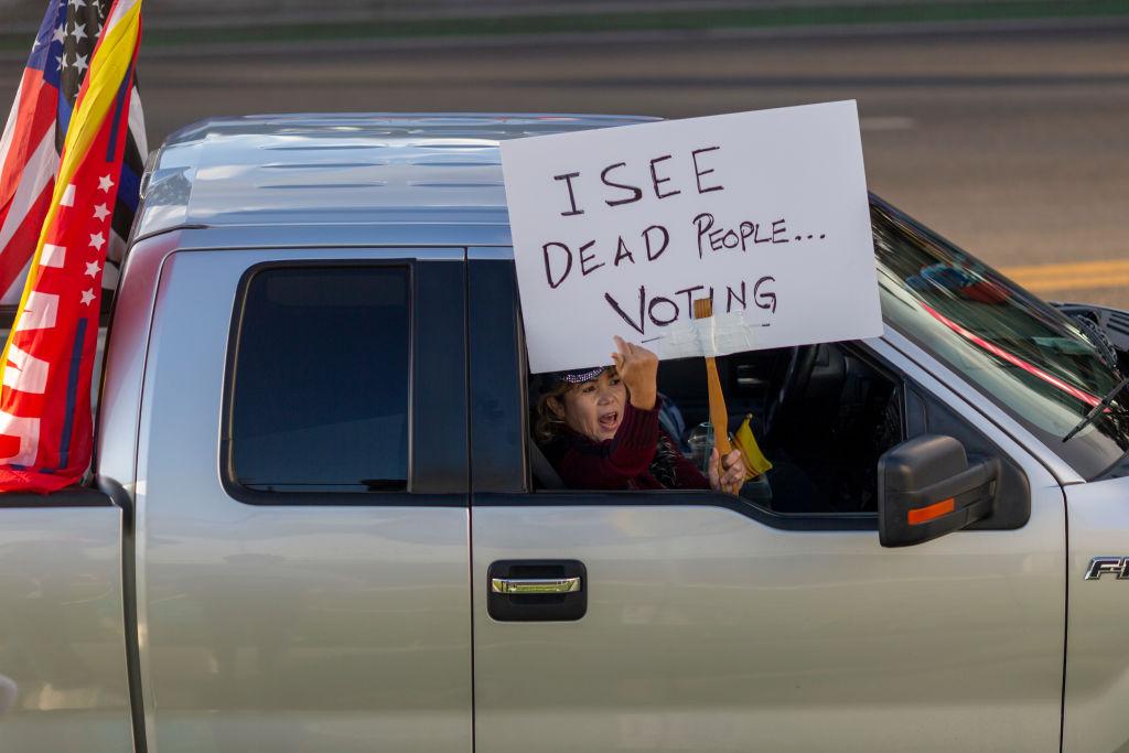 Supporters of President Donald Trump rally after Democratic candidate Joe Biden said he won the 2020 presidential election, in Beverly Hills, Calif., on Nov. 7, 2020. (David McNew/AFP via Getty Images)