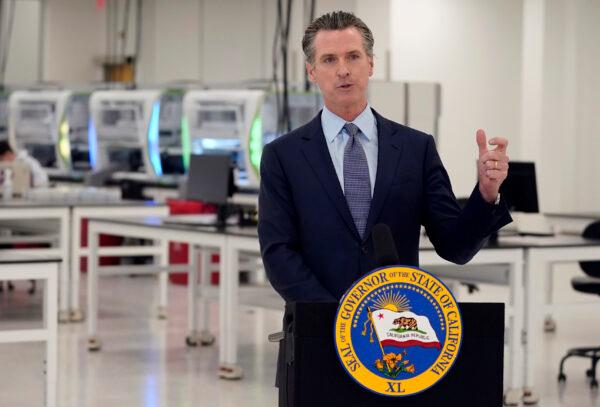 California Gov. Gavin Newsom speaks at a COVID-19 testing facility in Valencia, Calif., on Oct. 30, 2020. (Marcio Jose Sanchez/AP Photo)