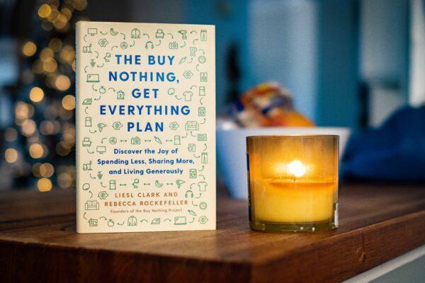 A book about the Buy Nothing concept stands on a table in Alexandra Dreyer’s home in Coto de Caza, Calif., on Nov. 25, 2020. (John Fredricks/The Epoch Times)