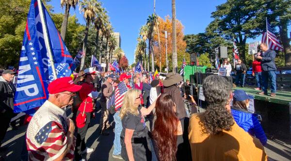 Mayor Paul Creighton of Atwater, Calif., speaks at a protest against lockdowns at the State Capitol in Sacramento, Calif., on Nov. 28, 2020. (Ilene Eng/The Epoch Times)