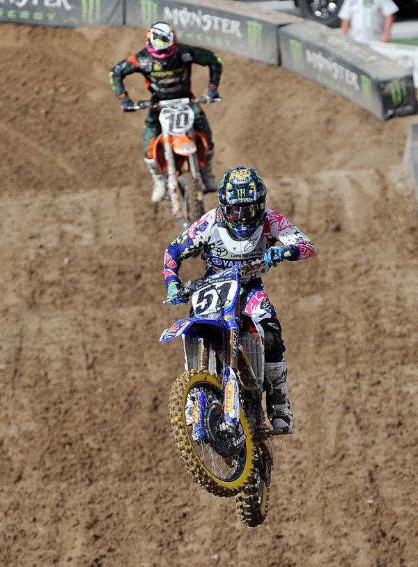 Supercross rider Justin Barcia #51 races during a qualifying practice run at the Monster Energy Cup at Sam Boyd Stadium in Las Vegas, Nev., on Oct. 18, 2014. (David Becker/Getty Images)