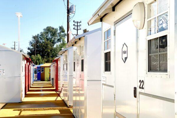 The tiny home village on Chandler Boulevard in the North Hollywood section of Los Angeles, on Feb. 25, 2021. (Jamie Joseph/The Epoch Times)
