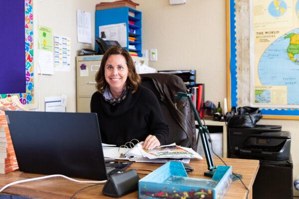 Teacher Rebekah Conklin a the Orange County Classical Academy in Orange, Calif., on March 10, 2021. (John Fredricks/The Epoch Times)