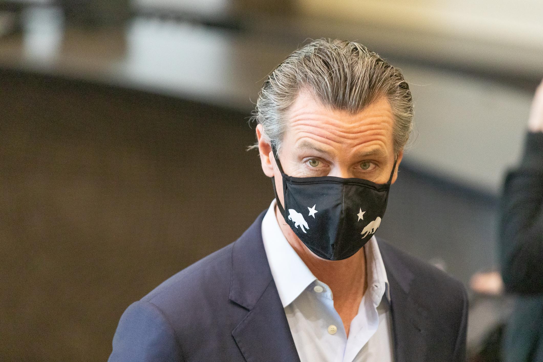 California Gov. Gavin Newsom speaks at California State University–Long Beach, in Long Beach, Calif., on March 3, 2021. (John Fredricks/The Epoch Times)