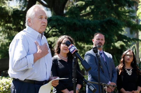 Sen. Jim Nielsen (R-Tehama), left, during a news conference in Sacramento, Calif., on April 28, 2020. (Rich Pedroncelli/File Photo via AP)