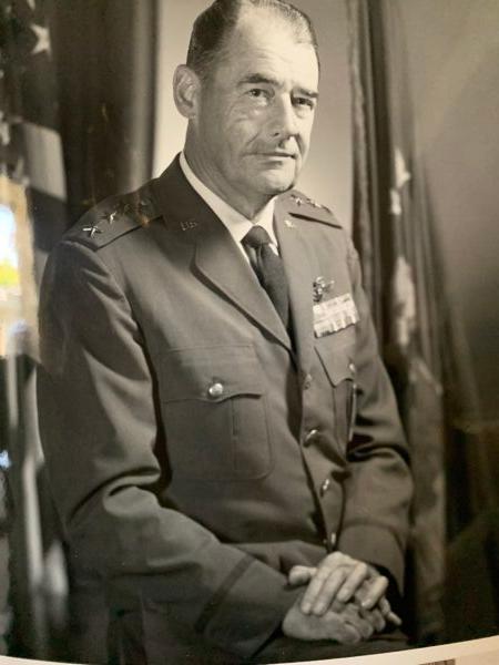 A photo of Harry E. Goldsworthy during his time in the Air Force during World War II, shown to The Epoch Times in Riverside, Calif., on June 3, 2021. (Linda Jiang/The Epoch Times)