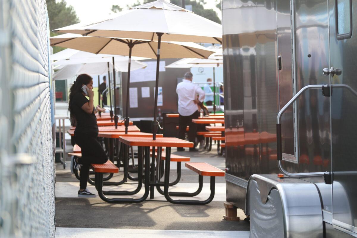 A tiny home village in Tarzana, Calif., on June 28, 2021. (Jamie Joseph/The Epoch Times)