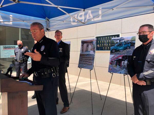 Los Angeles Police Chief Michel Moore talks during a news conference in Los Angeles on Monday, July 19, 2021. (Stefanie Dazio/AP Photo)