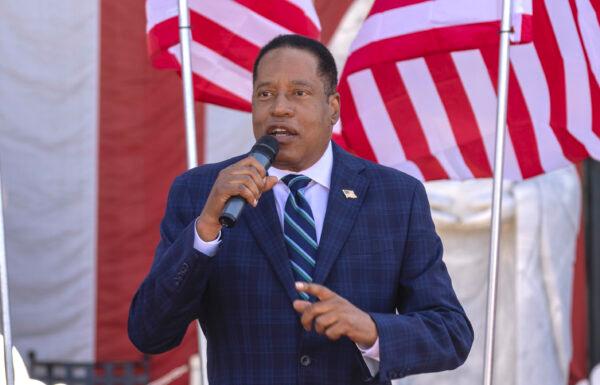 Republican recall candidate Larry Elder speaks in Westminster, Calif., on Sept. 4, 2021. (David McNew/Getty Images)