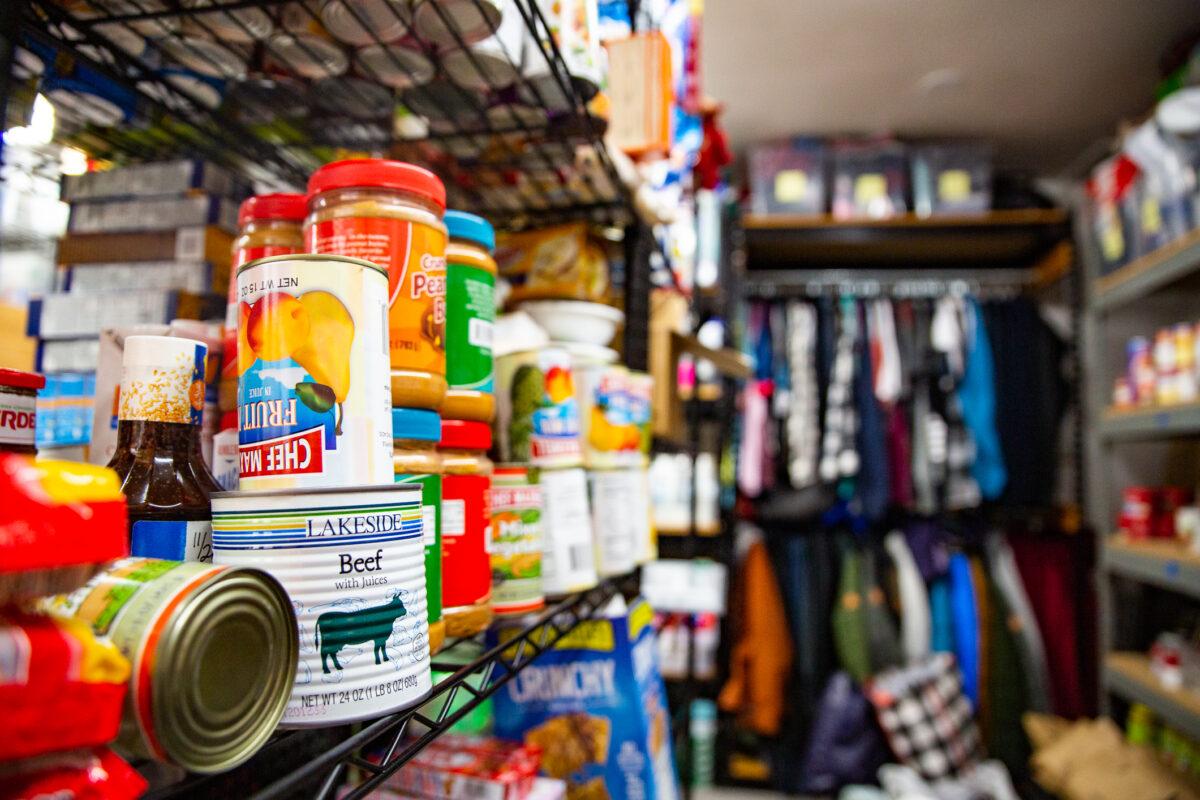 The food pantry area of Robyne's Nest in Huntington Beach, Calif., on Aug. 24, 2021. (John Fredricks/The Epoch Times)
