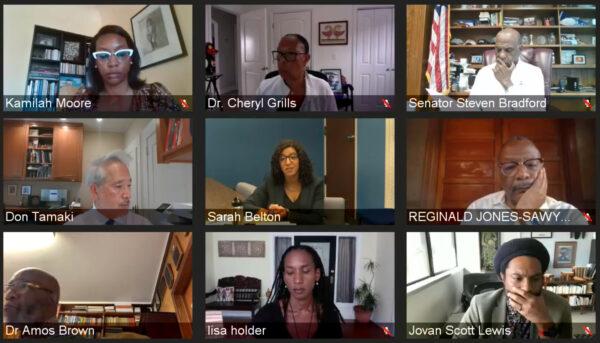 A Reparations Task Force meeting is held online in California on Sept. 23, 2021. (California Reparations Task Force/Screenshot via The Epoch Times)