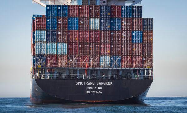 Cargo awaits unloading from ships off the Port of Long Beach, Calif., on Oct. 27, 2021. (John Fredricks/The Epoch Times)