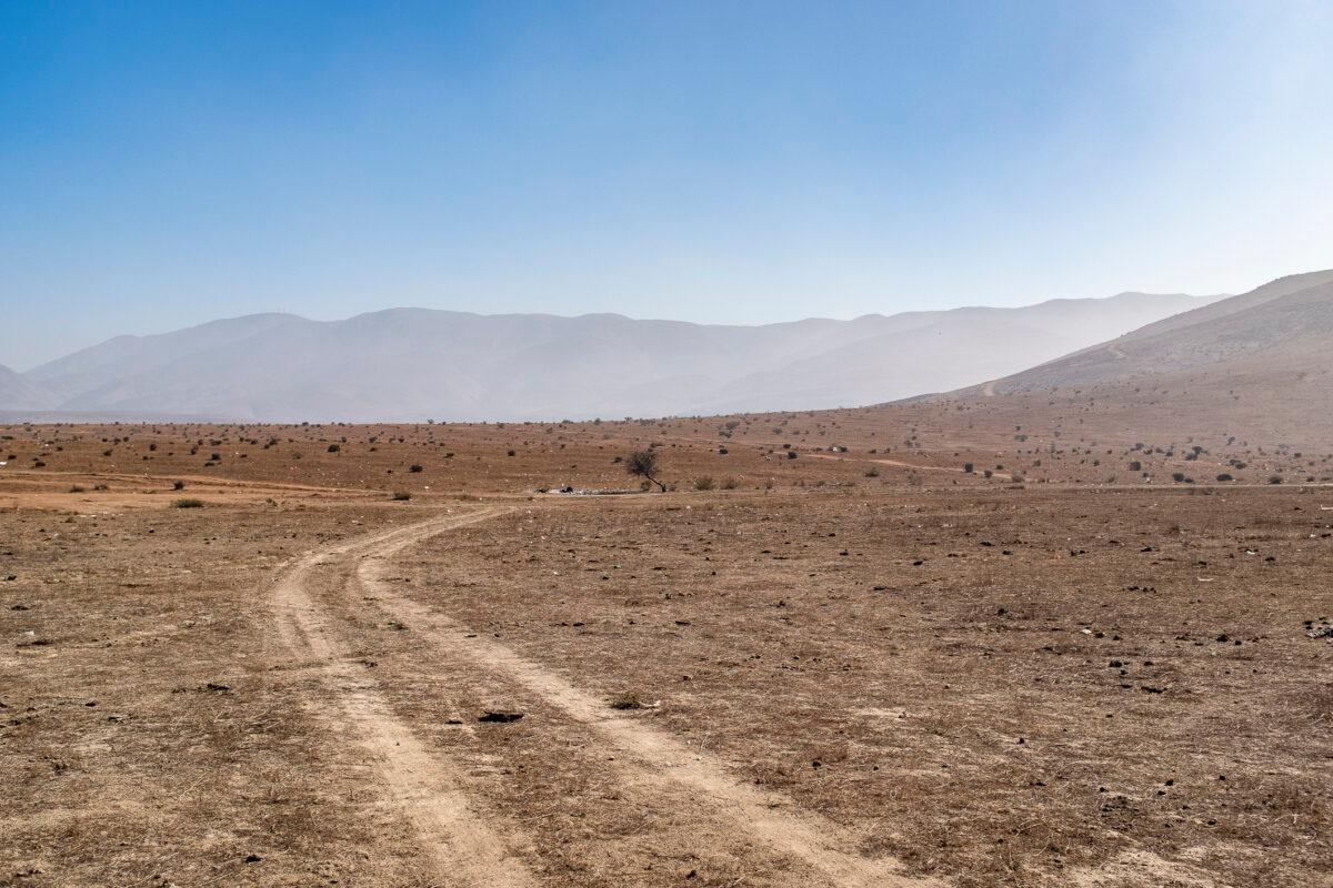 Tire marks lead out to the Sonoran Desert in Baja Norte, Mexico, on May 6, 2021. (John Fredricks/The Epoch Times)