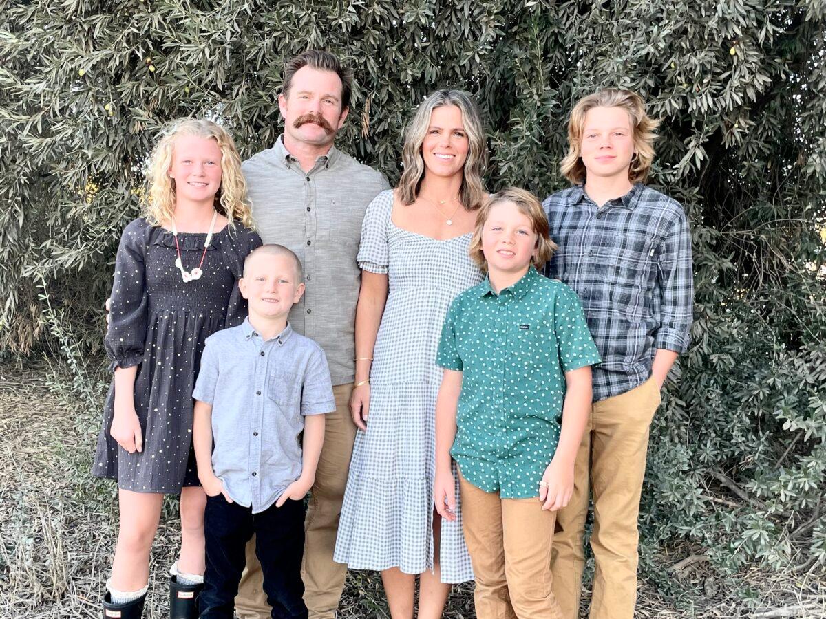 The Sattley Family, Back Row—Elle-(12) Josh, Brittany, Oliver (14). Front Row - Hutch (7) and  Knox (9). (Photo courtesy of Josh Sattley)