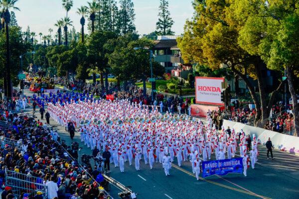 The Bands of America marching band performs in the 133rd Rose Parade Presented By Honda in Pasadena, Calif., on January 1, 2022. (Jerod Harris/Getty Images)