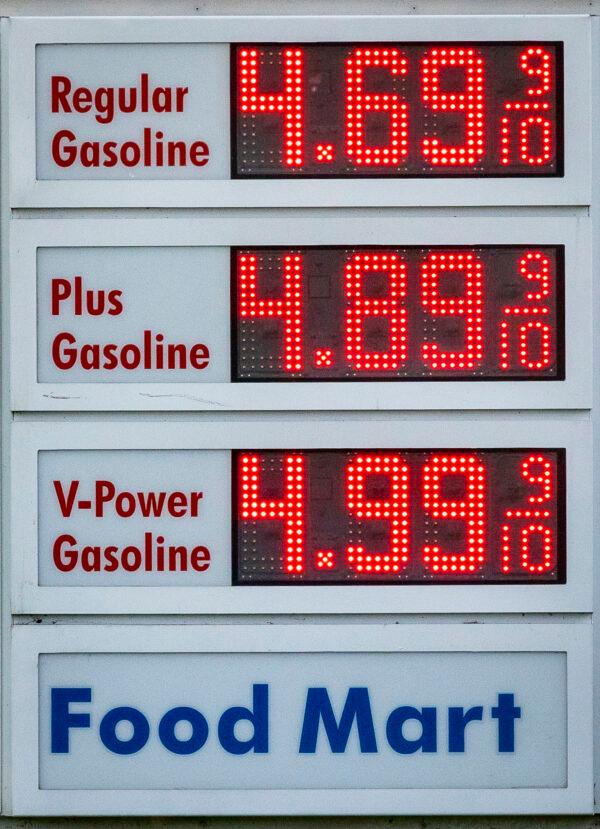 Gas prices in Irvine, Calif., on Jan. 12, 2022. (John Fredricks/The Epoch Times)