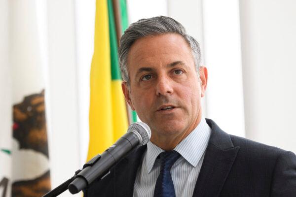 Los Angeles City Councilman and mayoral candidate Joe Buscaino speaks during the opening of the Terminal 1 expansion at Los Angeles International Airport (LAX) in Los Angeles on June 4, 2021. (Patrick T. Fallon/AFP via Getty Images)