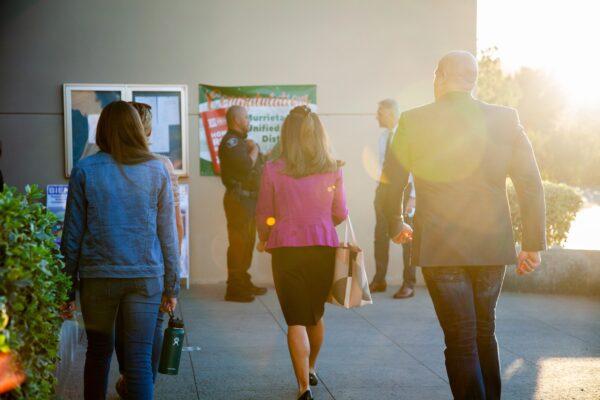 California Sen. Melissa Melendez (R-Lake Elsinore) (C), pictured with Pastor Tim Thompson (R). Thompson told board members that they were spineless and that children in the district protesting by going maskless were more courageous than they are. (Courtesy of Tim Thompson)