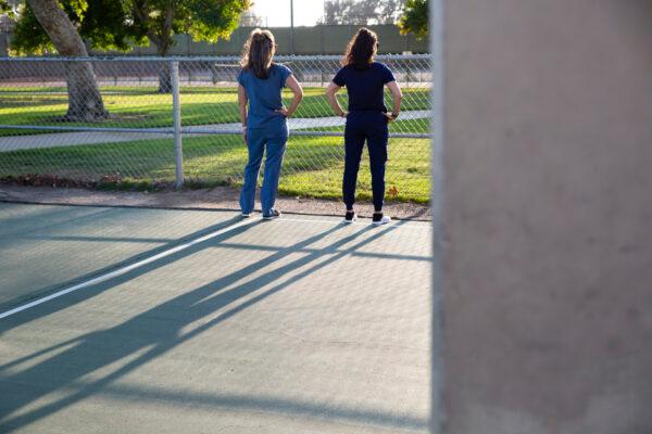 Orange County nurses choosing not to receive coronavirus vaccinations gather in Huntington Beach, Calif., on Sept. 2, 2021. (John Fredricks/The Epoch Times)