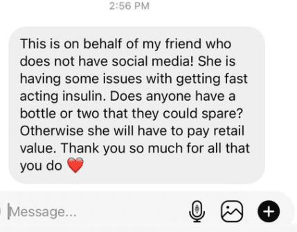 Screenshot of a post on social media asking for insulin. (John Fredricks/The Epoch Times)