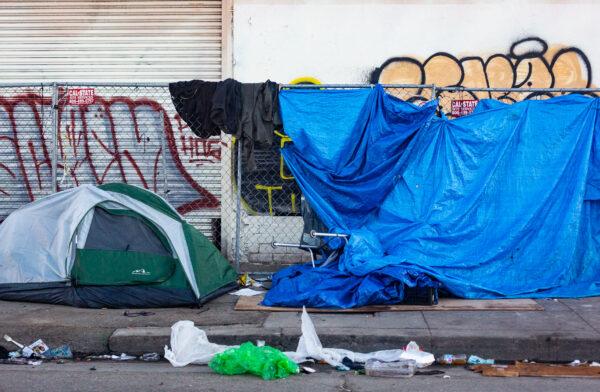 A homeless encampment in downtown Los Angeles on Jan. 20, 2022. (John Fredricks/The Epoch Times)