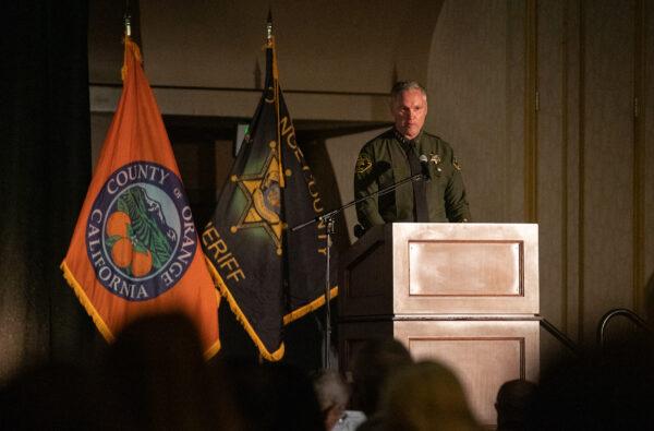 Orange County Sheriff Don Barnes speaks to audience members attending the Orange County Sheriff's Department awards ceremony celebration in Anaheim, Calif., on April 14, 2022. (John Fredricks/The Epoch Times)