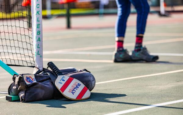 Pickleball players gather at Hart Park in Orange, Calif., on April 21, 2022. (John Fredricks/The Epoch Times)